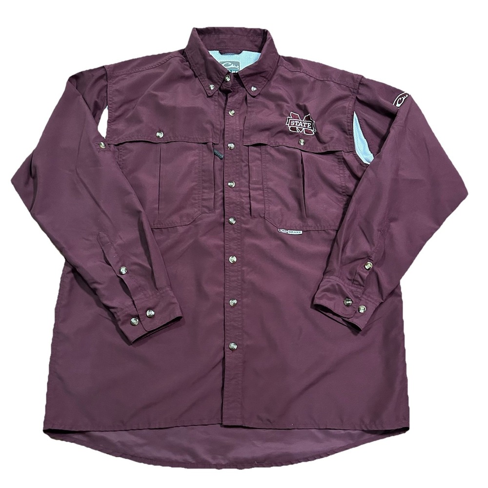 Drake Waterfowl Shirt Mens Medium Red‎ Mississippi State Fishing Vented Outdoors